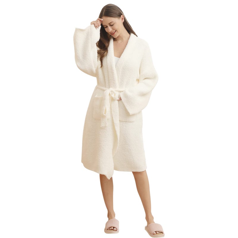 bearberry Hoodless Robe Cozy Robe Lightweight Soft Plush Bathrobe with Pockets for Women - Image 1