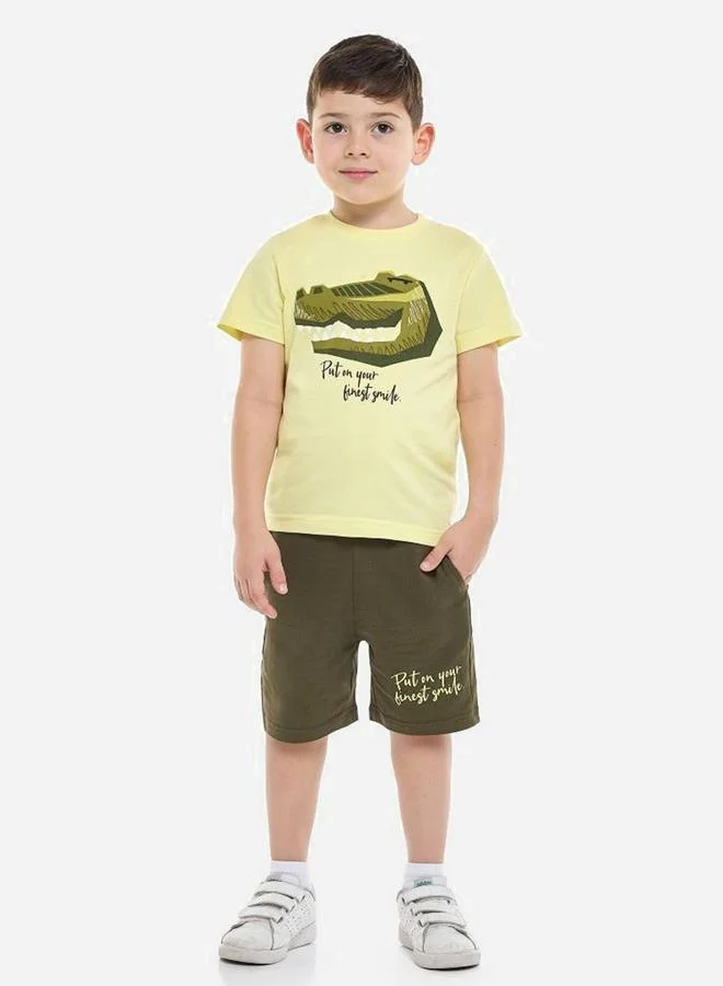 فكتور اند جين Victor and Jane Graphic Printed T-Shirt and Drawstring Shorts Set