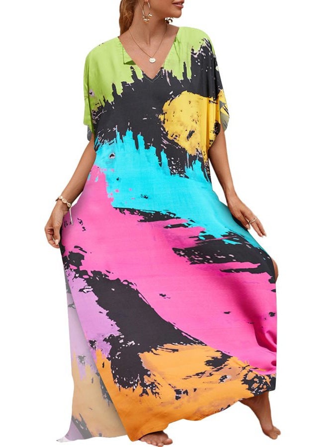 Bsubseach Loose Kaftan Dresses for Women Short Sleeve Swimsuit Cover Up Casual Holiday Outfits Colourful Tie Dye - Image 1