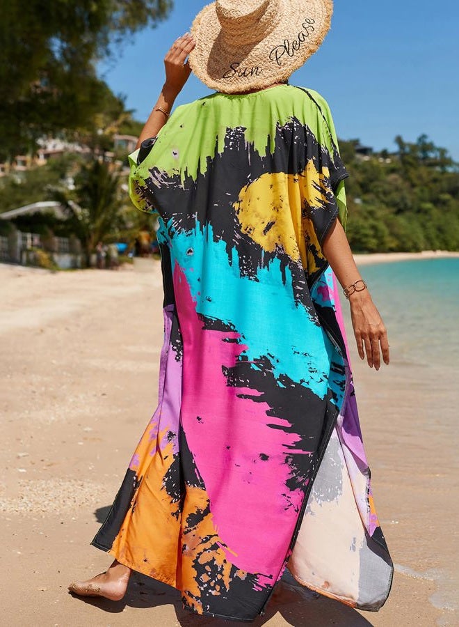 Bsubseach Loose Kaftan Dresses for Women Short Sleeve Swimsuit Cover Up Casual Holiday Outfits Colourful Tie Dye - Image 3