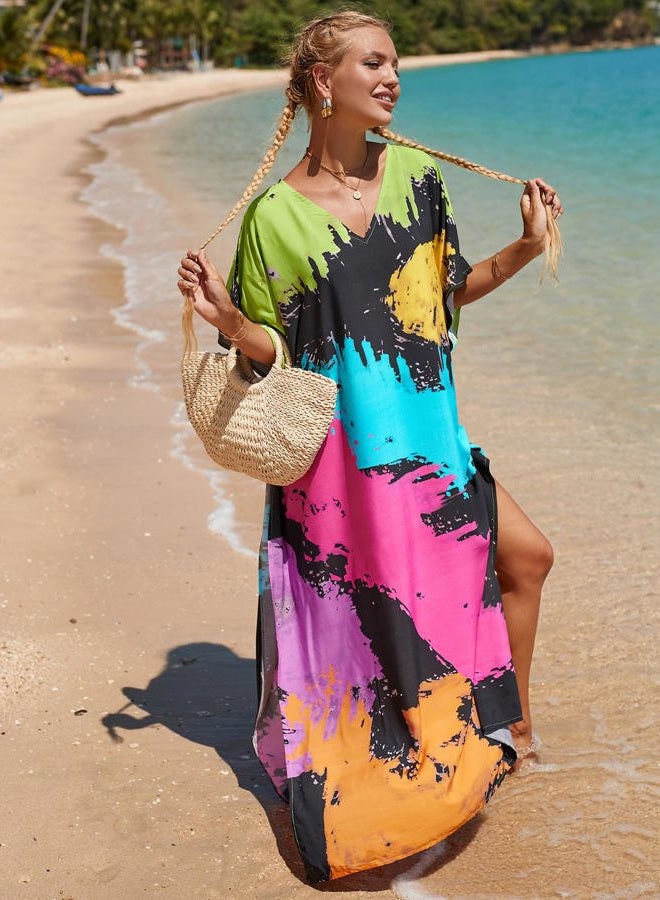 Bsubseach Loose Kaftan Dresses for Women Short Sleeve Swimsuit Cover Up Casual Holiday Outfits Colourful Tie Dye - Image 4