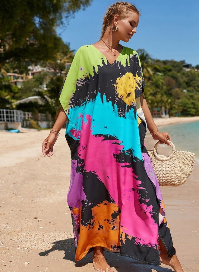 Bsubseach Loose Kaftan Dresses for Women Short Sleeve Swimsuit Cover Up Casual Holiday Outfits Colourful Tie Dye - Image 5