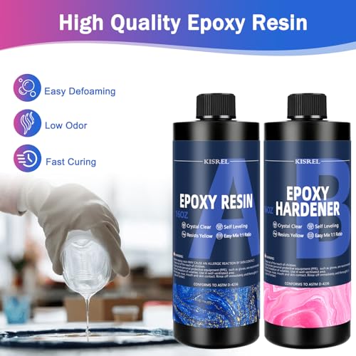 KISREL Epoxy Resin Kit for Beginners, 32oz Resin Kit with Coaster Molds, Complete Accessories Include Pigment, Mica Powders, Dried Flowers, Glitter, Measuring Cups and Other Resina Supplie - Image 5