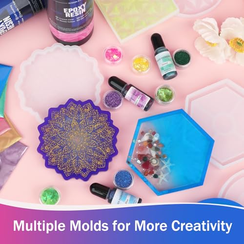 KISREL Epoxy Resin Kit for Beginners, 32oz Resin Kit with Coaster Molds, Complete Accessories Include Pigment, Mica Powders, Dried Flowers, Glitter, Measuring Cups and Other Resina Supplie - Image 3