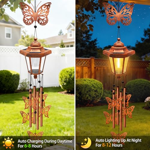yulloyello Large Solar Butterfly Wind Chimes, Gift for Women Mom Grandma Wife Sister Daughter Neighbor, Classic Bronze Wind Chimes With Wind Catcher, Solar Decor Lights For Outdoor Garden Patio Yard Porch Window - Image 3