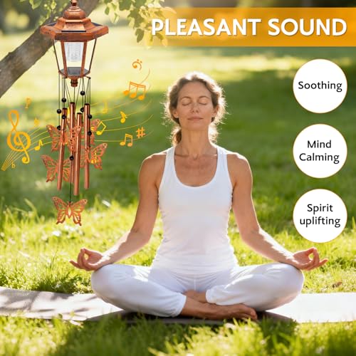 yulloyello Large Solar Butterfly Wind Chimes, Gift for Women Mom Grandma Wife Sister Daughter Neighbor, Classic Bronze Wind Chimes With Wind Catcher, Solar Decor Lights For Outdoor Garden Patio Yard Porch Window - Image 4