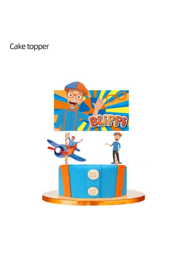 158Pcs Blippi birthday supplies Blippi birthday kit Blippi Theme Backdrop Blue And Orange Birthday Party Decorations Disposable Tableware Balloon - Image 3