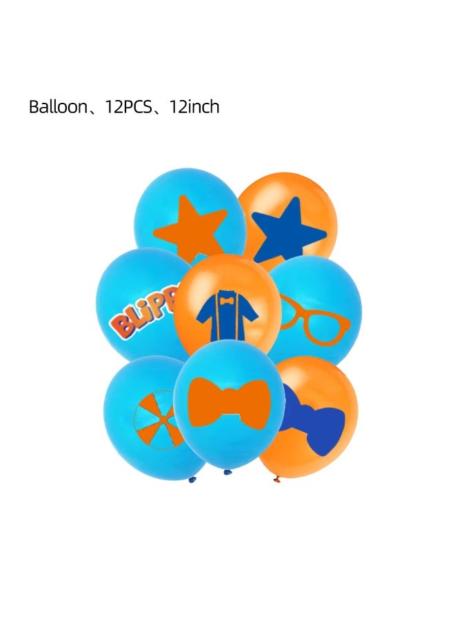 158Pcs Blippi birthday supplies Blippi birthday kit Blippi Theme Backdrop Blue And Orange Birthday Party Decorations Disposable Tableware Balloon - Image 4