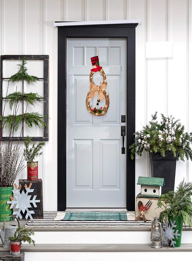 DearHouse 16 x 8 Inch Lighted Christmas Wreath Decoration, Grapevine Wreath with Hat and Bow Snowman Shape Wreath for Front Door Home Garden Wall Decor - Image 4