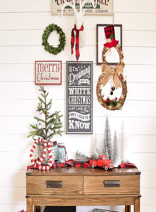 DearHouse 16 x 8 Inch Lighted Christmas Wreath Decoration, Grapevine Wreath with Hat and Bow Snowman Shape Wreath for Front Door Home Garden Wall Decor - Image 3