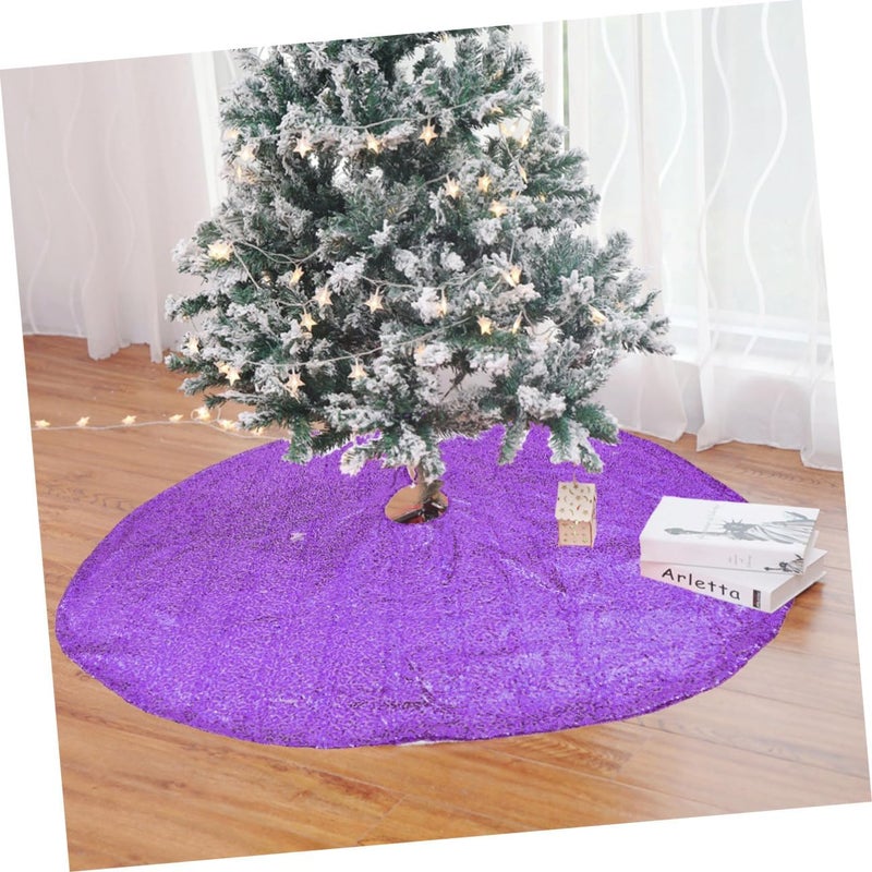 Luxshiny Christmas Tree Skirt 122cm Purple Sequin Polyester Cloth Tree Bottom Cover Holiday Decoration - Image 4