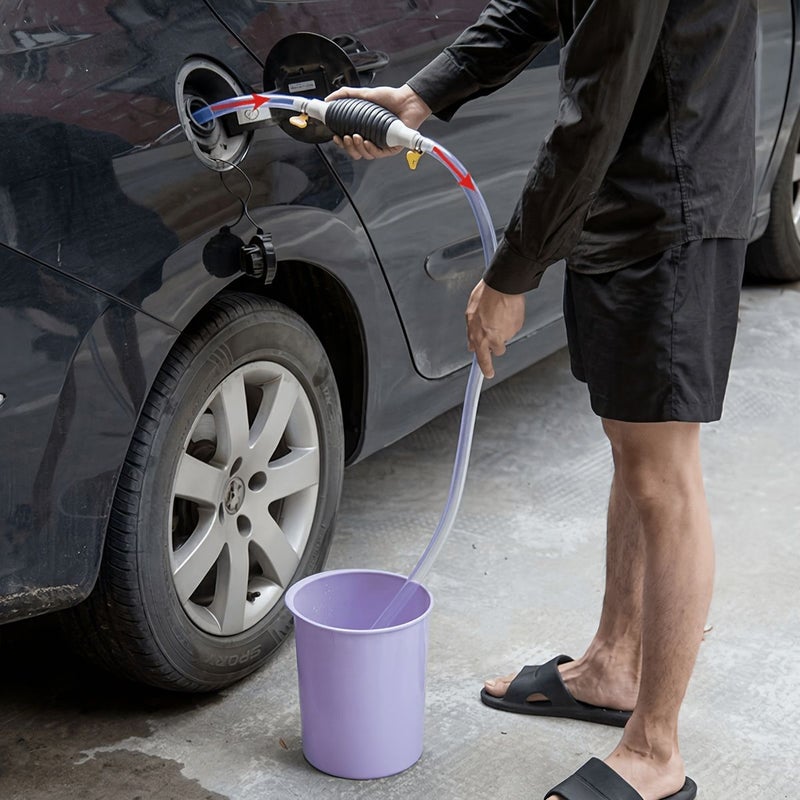 7 Piece Multi Function Liquid Siphon Pump Set Manual Fuel Transfer Pump With Hose Black Flow Control Valve 2 Clamps 2 Gloves For Gasoline Diesel And Water - Image 1