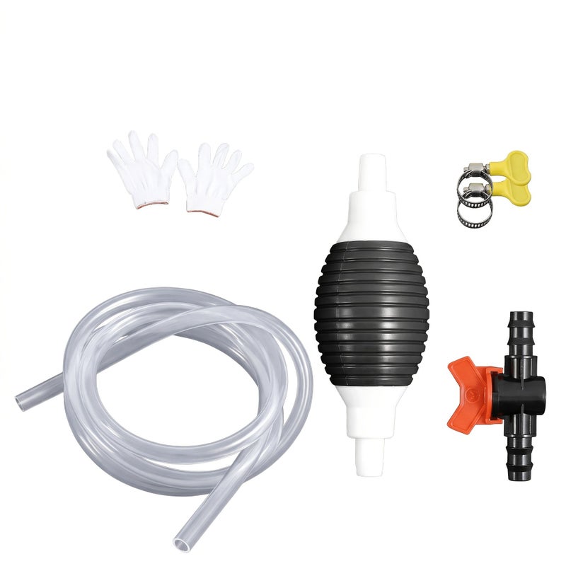 7 Piece Multi Function Liquid Siphon Pump Set Manual Fuel Transfer Pump With Hose Black Flow Control Valve 2 Clamps 2 Gloves For Gasoline Diesel And Water - Image 2