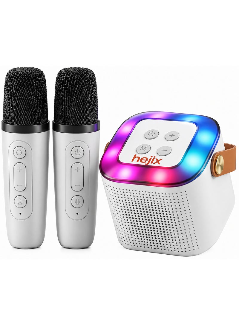 Portable Bluetooth Speaker with 2 Wireless Microphones, RGB LED Lights, Rechargeable, Karoke, Compact Party Audio System, Gift for Kids & Adults