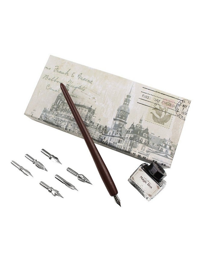FEATTY Dip Pen For Drawing With Ink Antique Wooden Calligraphy Kits For Beginners With 6 Replaceable Nibs - Image 1