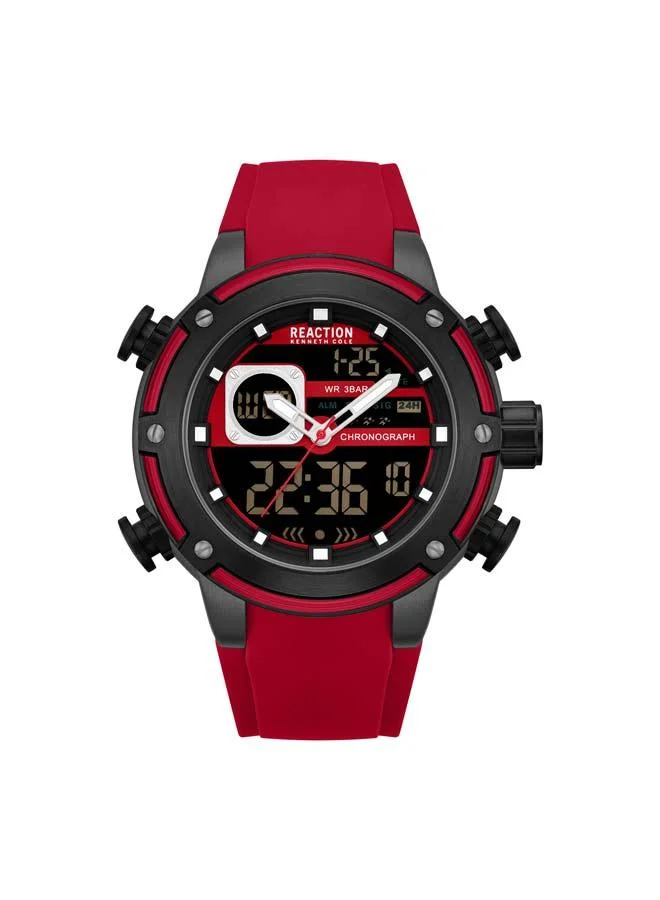 Kenneth Cole Reaction Black Dial Red Silicone Strap Analog-digital Watch for Men, 56.2mm