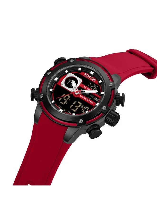 Kenneth Cole Reaction Black Dial Red Silicone Strap Analog-digital Watch for Men, 56.2mm