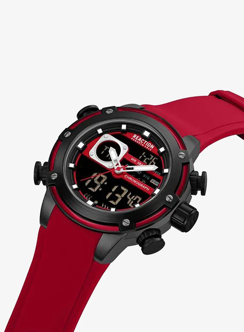 Kenneth Cole Reaction Black Dial Red Silicone Strap Analog-digital Watch for Men, 56.2mm