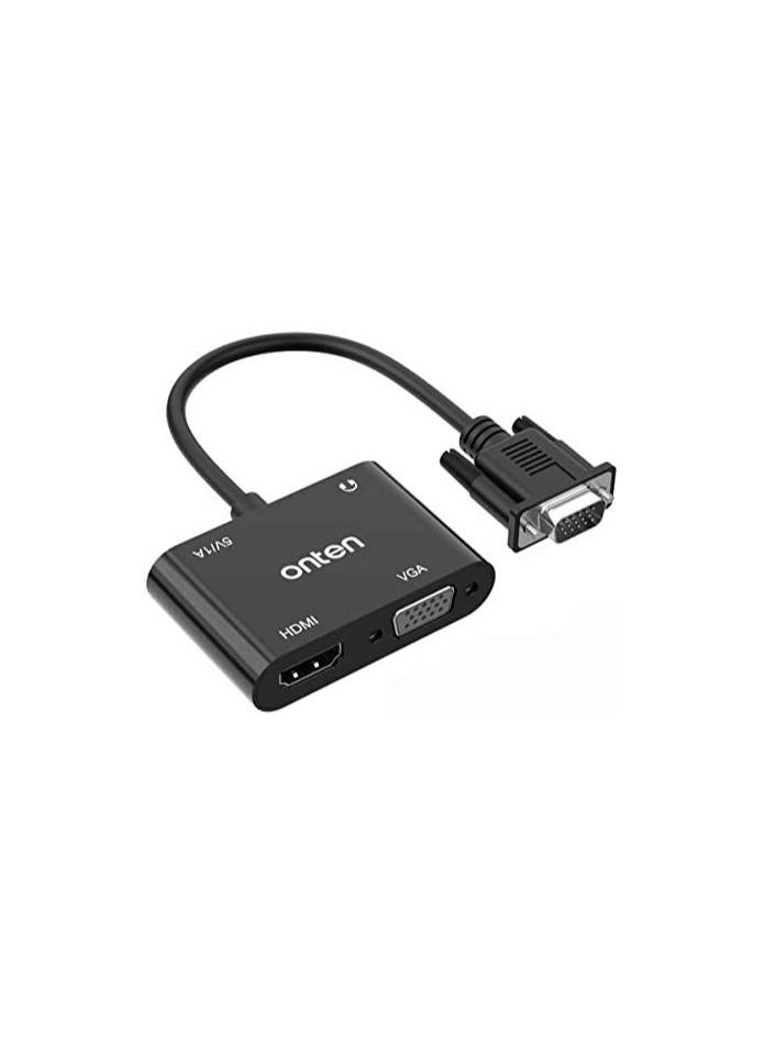 onten - ONTEN VGA to HDMI  AND VGA Adapter, VGA Splitter 1 VGA in TO HDMI AND VGA OUT EXCELLENT FOR Computer, Desktop, Laptop, PC, Monitor, Projector AND surveillance CAMERAS - Image 1