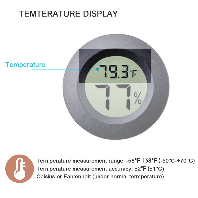 Veanic 2-Pack Mini Hygrometer Thermometer Fahrenheit or Celsius Meter Digital LCD Monitor Indoor Room Round Humidity Temperature Gauge for Humidors Home Greenhouse Babyroom Reptile Incubator - Image 5