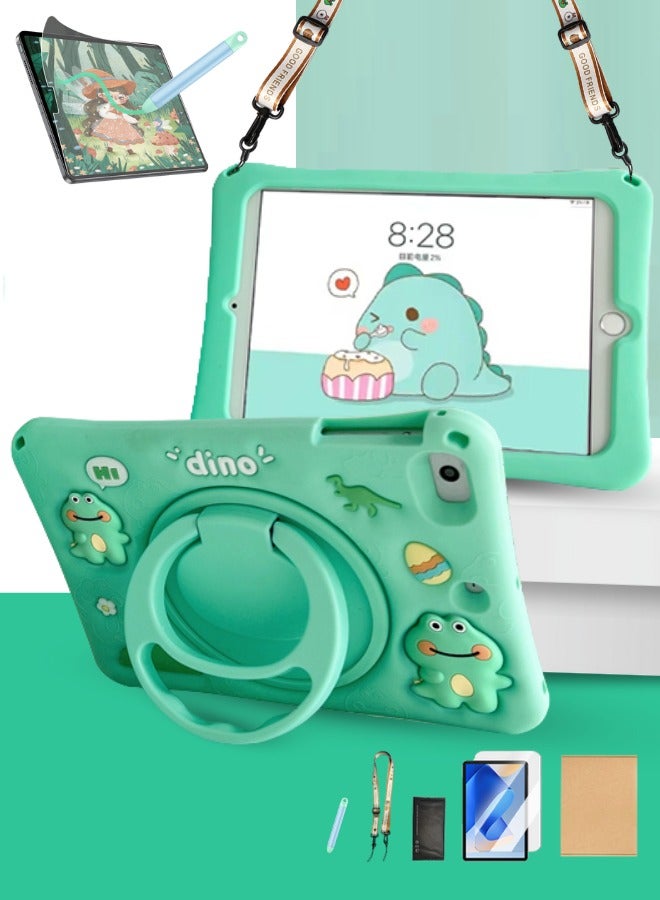 Ipad 10th/11th generation case 10.9 Inch IPad for Kids Case Dinosaur-Child Safe BPA-Free EVA Foam - Lightweight Design - FREE School Bag Strap + Anti-Glare Screen Protector + Kids Stylus-Forest-3-in-1 Multi Grip (Handle/Stand/Pen tray) & Anti-drop and sandstorm Proof - (Model A2696/A2757/A2777)-Green  - Image 1