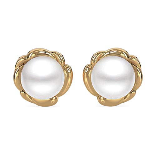 CLARA 925 Sterling Silver Real Pearl Stud Aki Earrings | Gold Rhodium Plated, Screw Back | Gift for Women & Girls - Image 1
