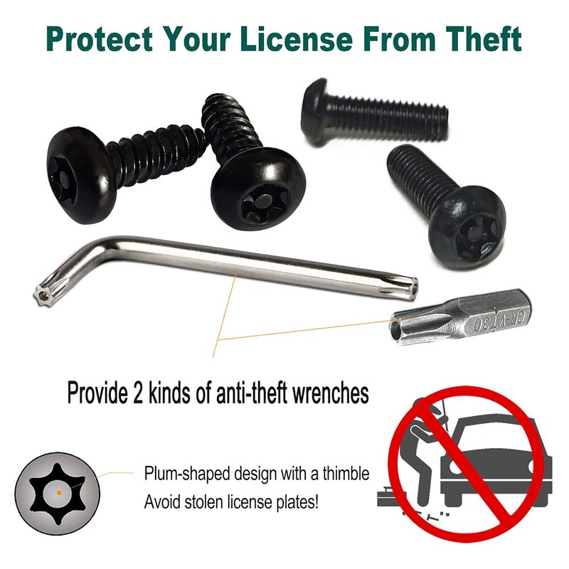FBJTDQ Anti Theft License Plate Screws- Black Security Bolts Fasteners for Front Rear Tag Frame Holder, 1/4'' M6 Stainless Steel Car Truck Motorcycle Mounting Hardware Kit- Screws Caps Insert Nuts - Image 3