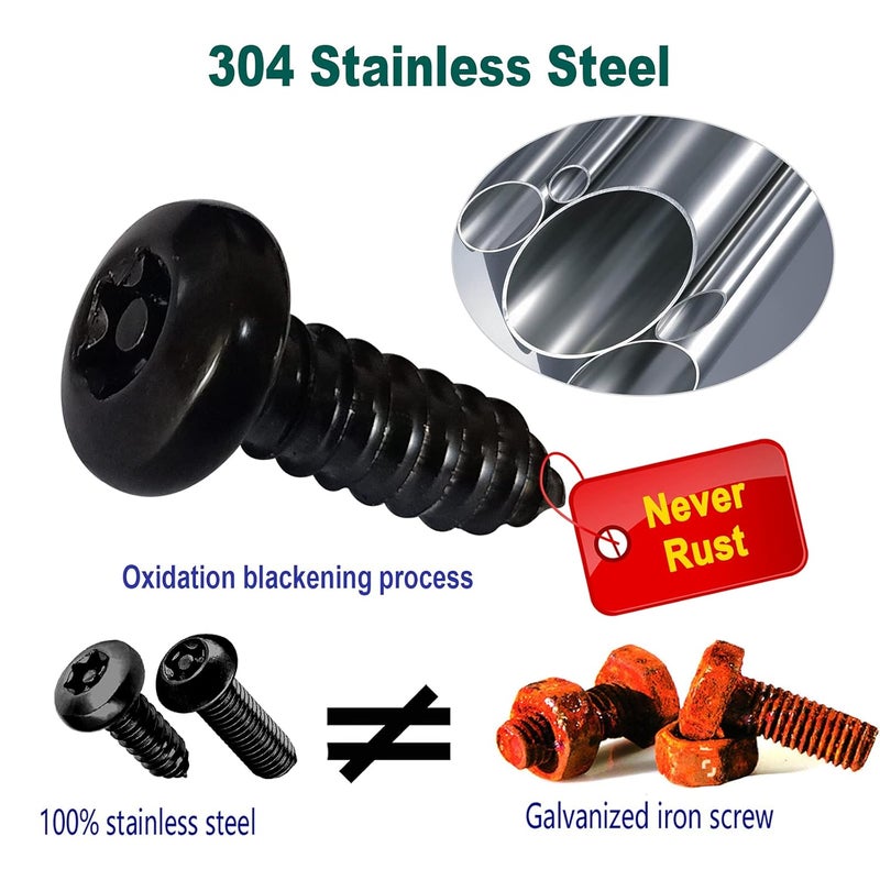 FBJTDQ Anti Theft License Plate Screws- Black Security Bolts Fasteners for Front Rear Tag Frame Holder, 1/4'' M6 Stainless Steel Car Truck Motorcycle Mounting Hardware Kit- Screws Caps Insert Nuts - Image 2