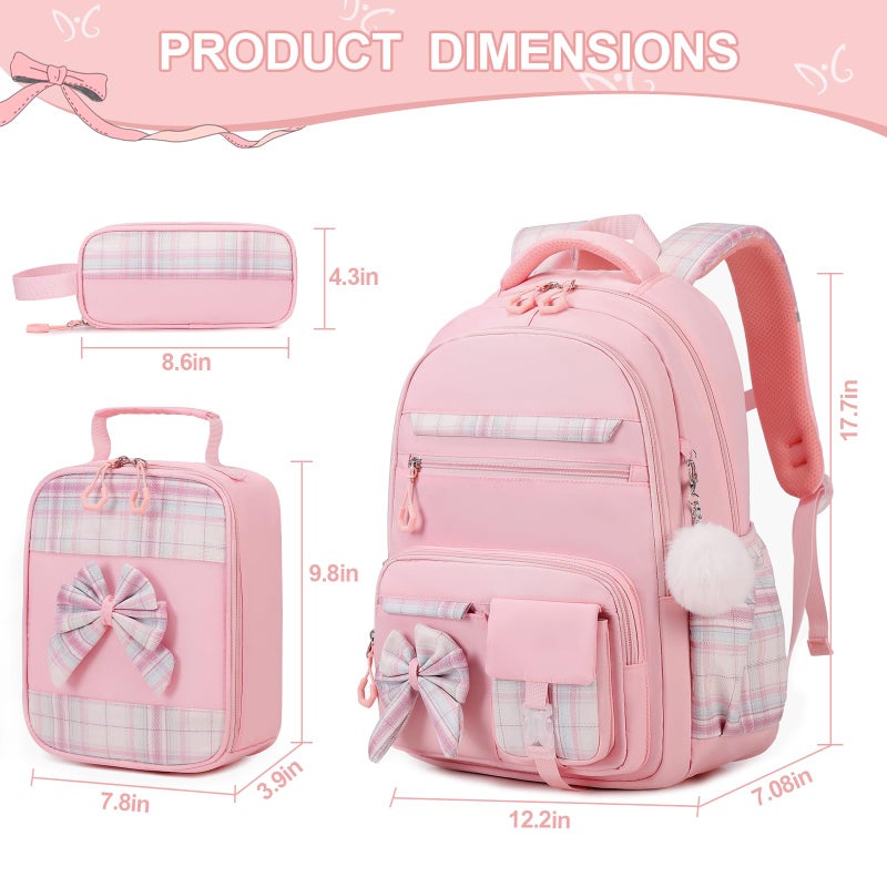 DIGOBAY Backpack for Girls, 3PCS Girls Backpack for School with Lunch Bag Pencil Case, Cute Kids Teens Bookbag for Kindergarten Elementary Preschool Middle School - Image 2