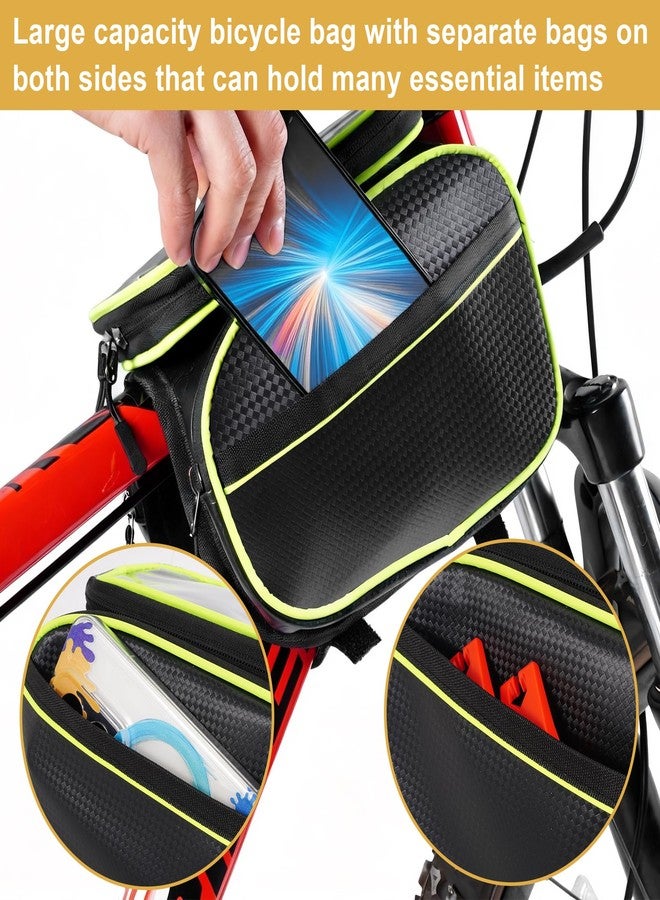 RUTU Waterproof Bike Phone Frame Bag with Touchable Screen, Bike Accessories Pouch with 2 Side Flap Pockets for Road Mountain Cycling, Double Zipper Large Capacity Bicycle Riding Bag for Phones up to 7” - Image 3