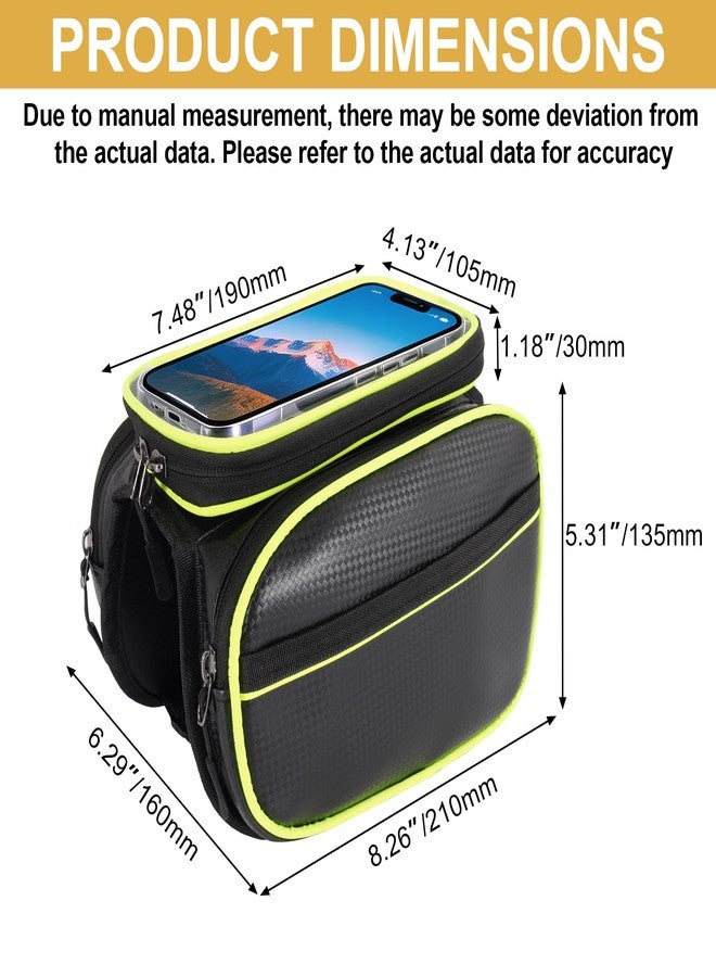 RUTU Waterproof Bike Phone Frame Bag with Touchable Screen, Bike Accessories Pouch with 2 Side Flap Pockets for Road Mountain Cycling, Double Zipper Large Capacity Bicycle Riding Bag for Phones up to 7” - Image 2