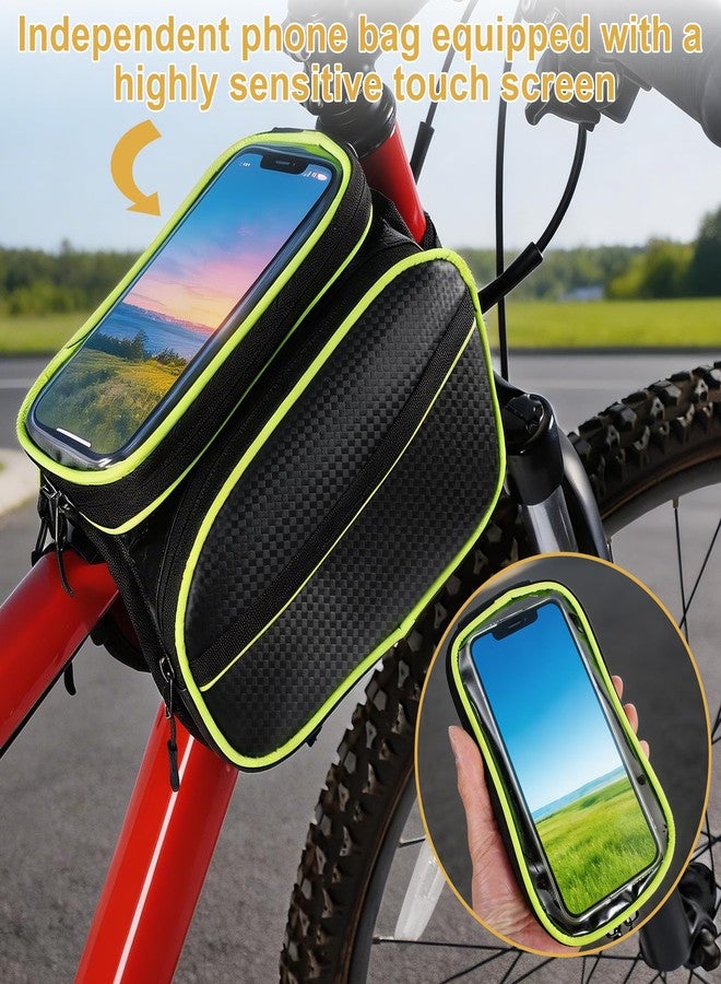 RUTU Waterproof Bike Phone Frame Bag with Touchable Screen, Bike Accessories Pouch with 2 Side Flap Pockets for Road Mountain Cycling, Double Zipper Large Capacity Bicycle Riding Bag for Phones up to 7” - Image 5