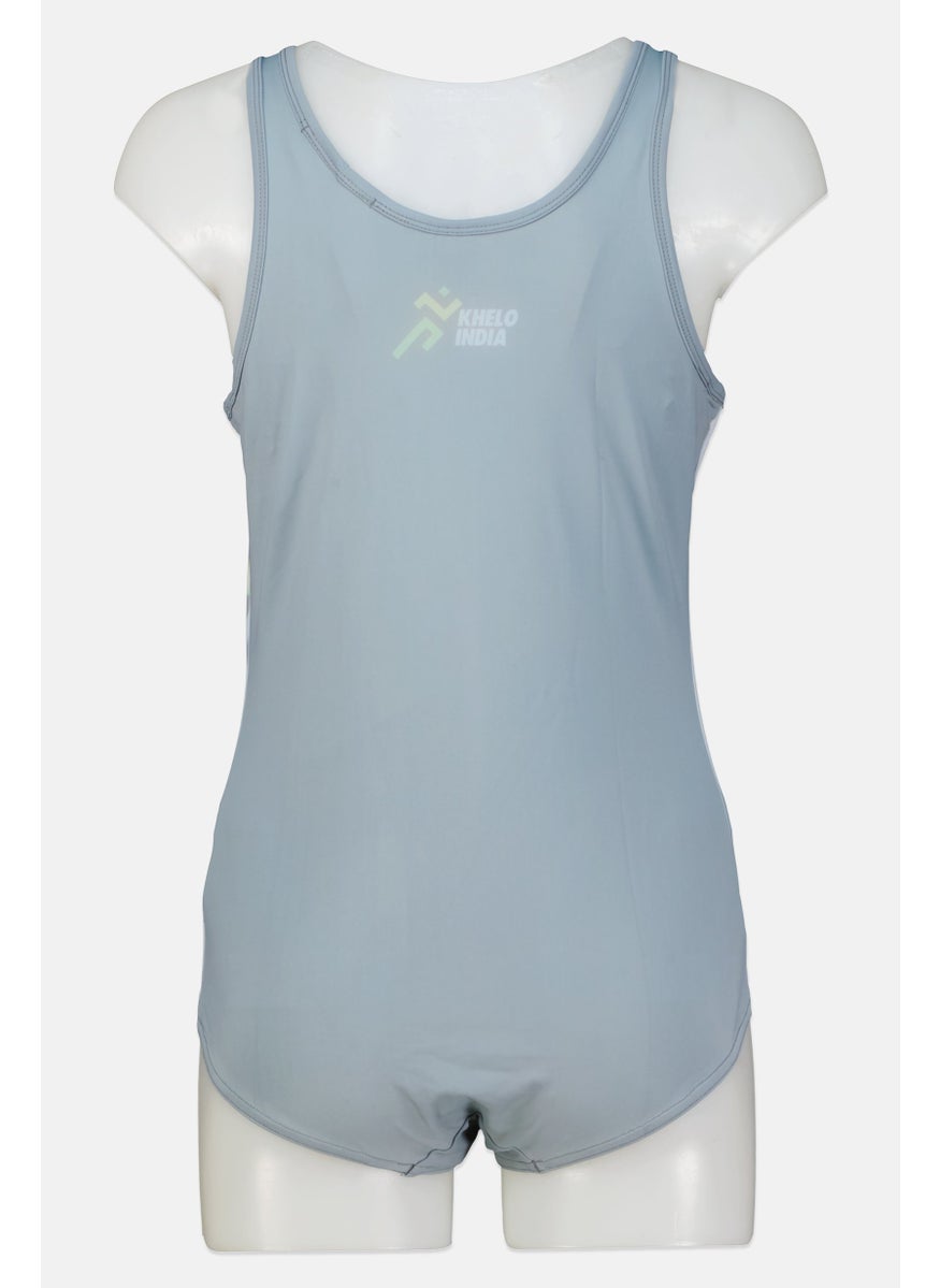 Adidas Women One Piece Brand Logo Non Padded Swimsuits, Grey  - Image 2