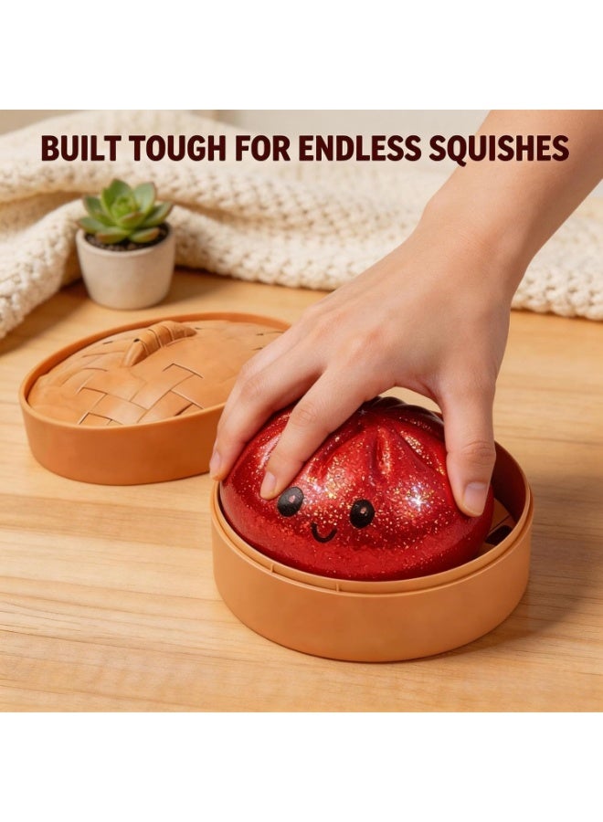 squishy Dumpling Squishy, Glitter Mystery Dumplings Box, Squishy Dumpling Stress Relieving Toy, Soft Squeeze Decompression Dough, Interesting, with Food Steamer Stretchy Desk Toys (B-White) - Image 5