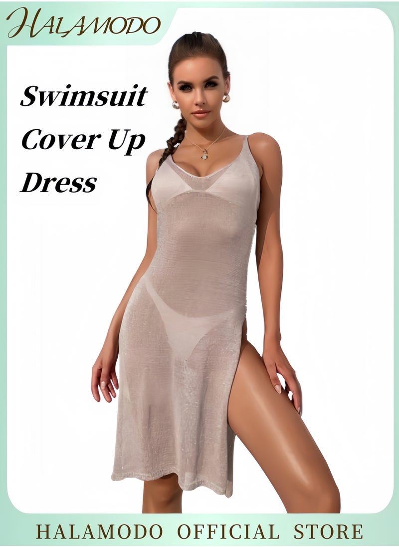 HALAMODO Women's Swimsuit Cover Up Sleeveless Hollow Out Long Swimwear Cover up V Neck Hollow Out Long Skirt Mesh Beach Wide Hip Bikini Swimsuit Jacket  - Image 1