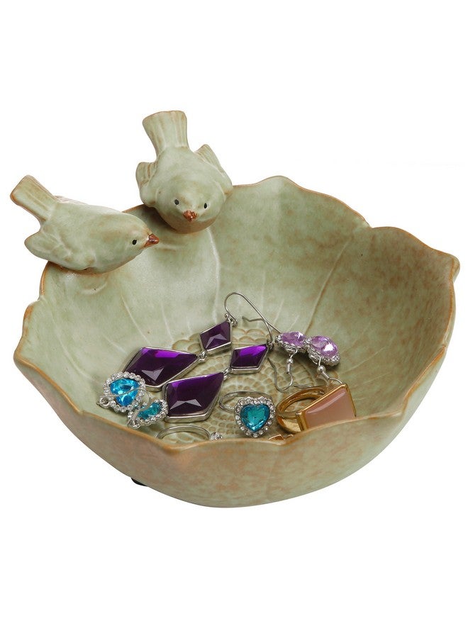 MyGift Decorative 2 Birds Garden Design Ceramic Green Serving Bowl/Jewelry Tray/Candy & Nut Dish - Image 1