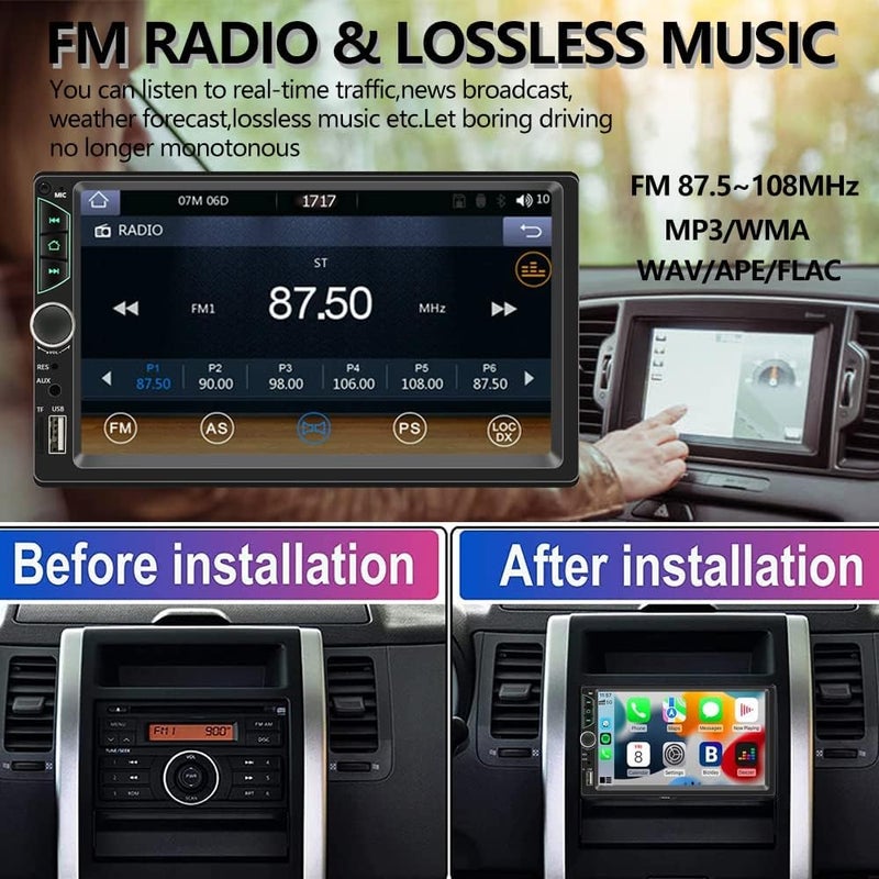 Leadfan Double Din Car Stereo with Wireless Apple Carplay and Android Auto - 7 Inch HD Touch Screen - Image 4
