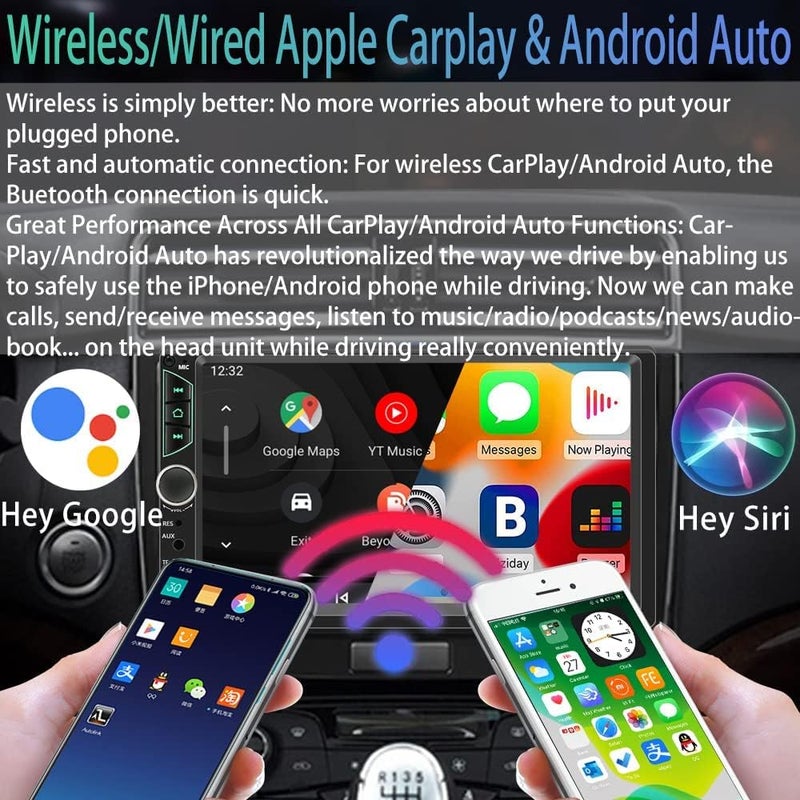 Leadfan Double Din Car Stereo with Wireless Apple Carplay and Android Auto - 7 Inch HD Touch Screen - Image 2