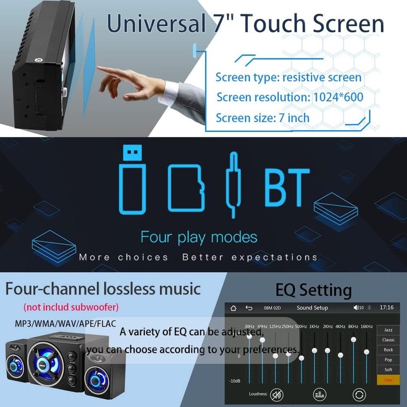 Leadfan Double Din Car Stereo with Wireless Apple Carplay and Android Auto - 7 Inch HD Touch Screen - Image 5
