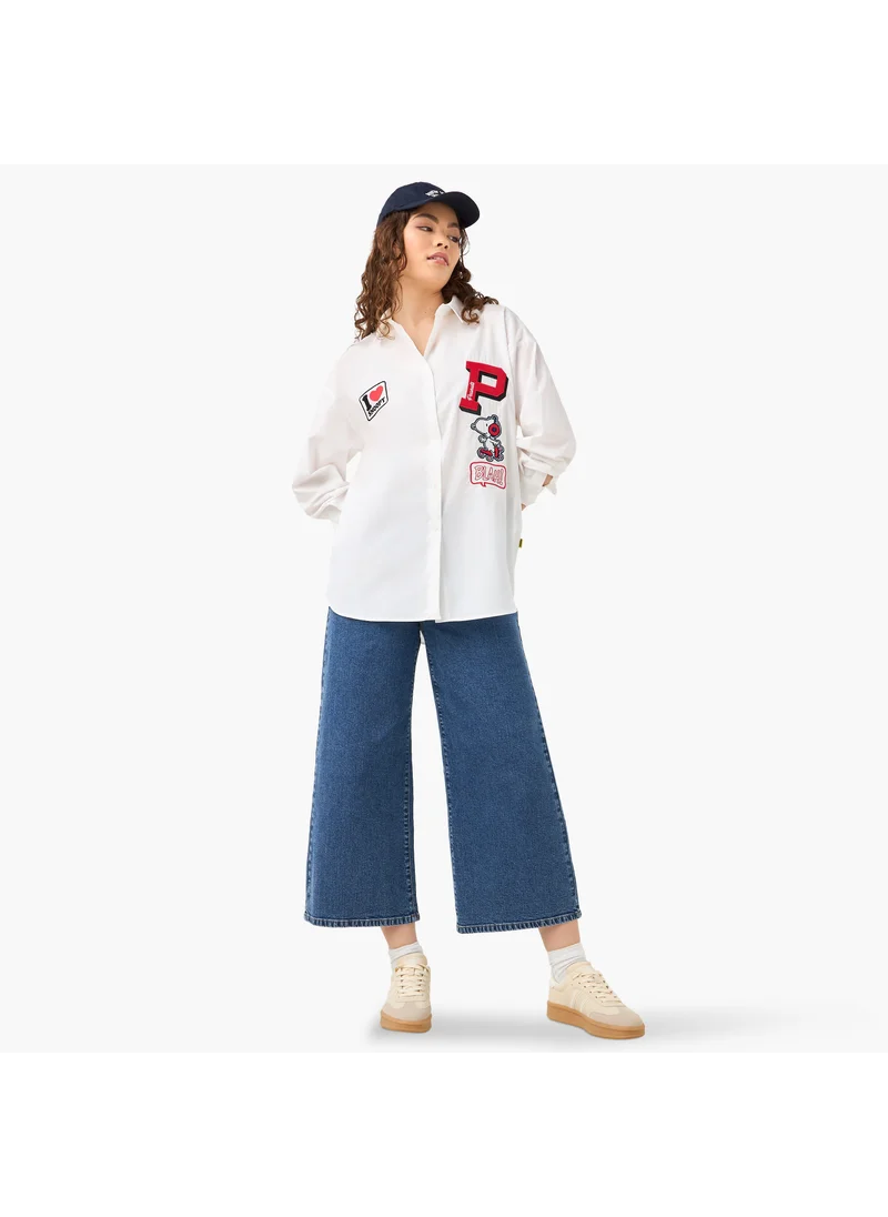 اس بي كاركترز Snoopy Dog Embroidered Shirt with Long Sleeves