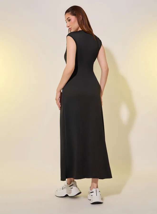 Styli Styli Solid Sleeveless A-Line Midi Dress