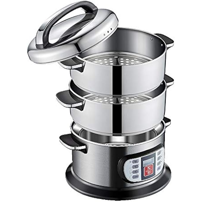 جهاز بخار الطعام الكهربائي ثلاثي الطبقات المصنوع من الفولاذ المقاوم للصدأ، جهاز بخار كهربائي، جهاز بخار الطعام الكهربائي المنزلي - Image 1