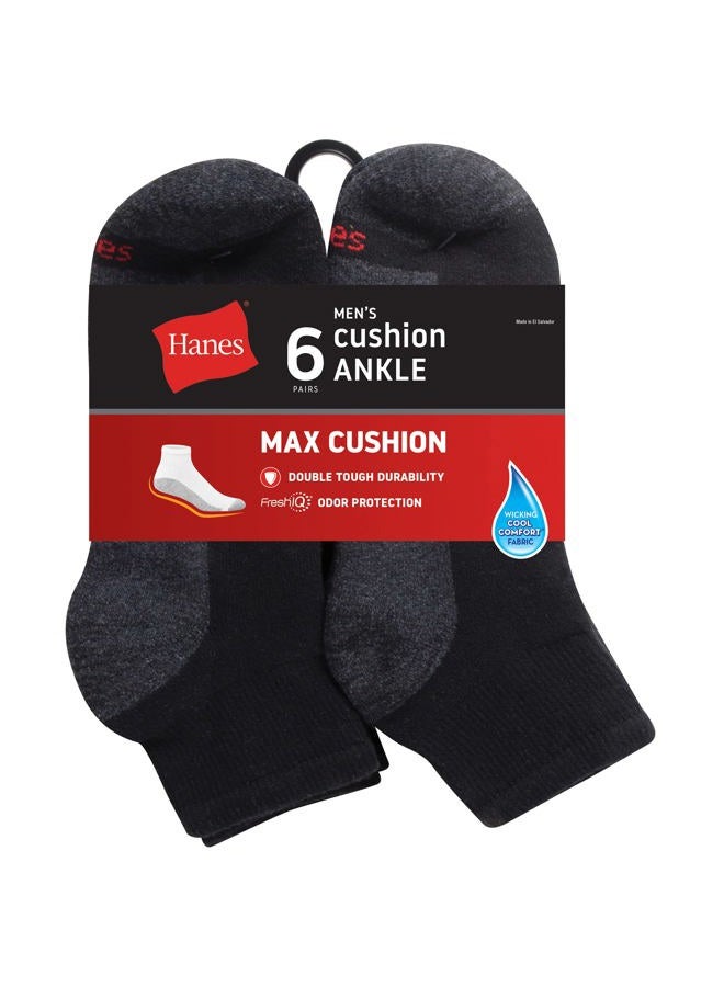 Evarne mens Hanes Men's Socks, 6-pair Pack Max Cushion Ankle, Black/Grey, Size 6-12 - Image 2