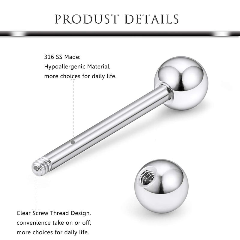 Hoeudjo 14Pcs 14G Surgical Steel Chain Dangle Nipple Rings Barbell Nipplering Piercing Jewelry Retainer for Women Silver-Tone Clear Plastic Externally Threaded - Image 3