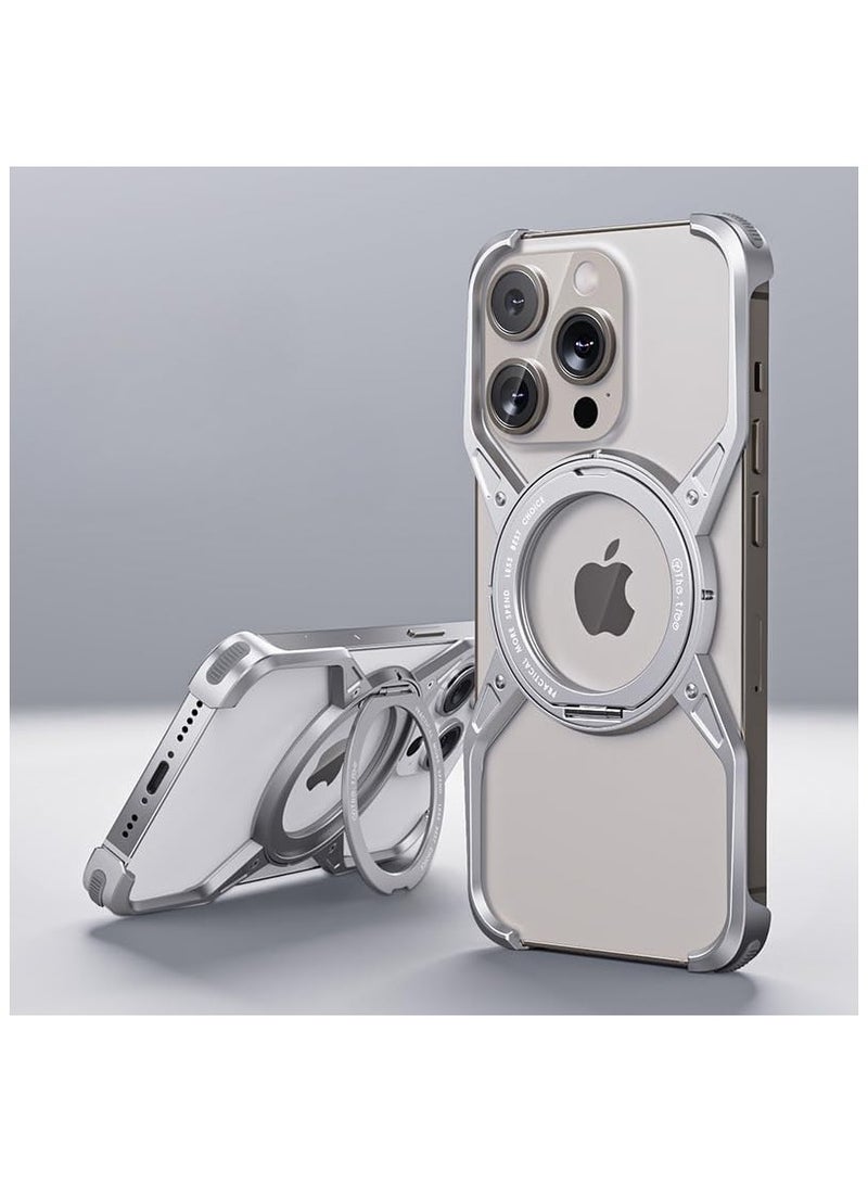 جنرال حافظة معدنية لجهاز iPhone 16 Pro Max (2024)، مصنوعة من سبائك الألمنيوم بتصميم مجوف، مزودة بحامل حلقة مغناطيسية بزاوية 360°، متوافقة مع مثبتات السيارة والشحن اللاسلكي، توفر حماية ضد السقوط. 
