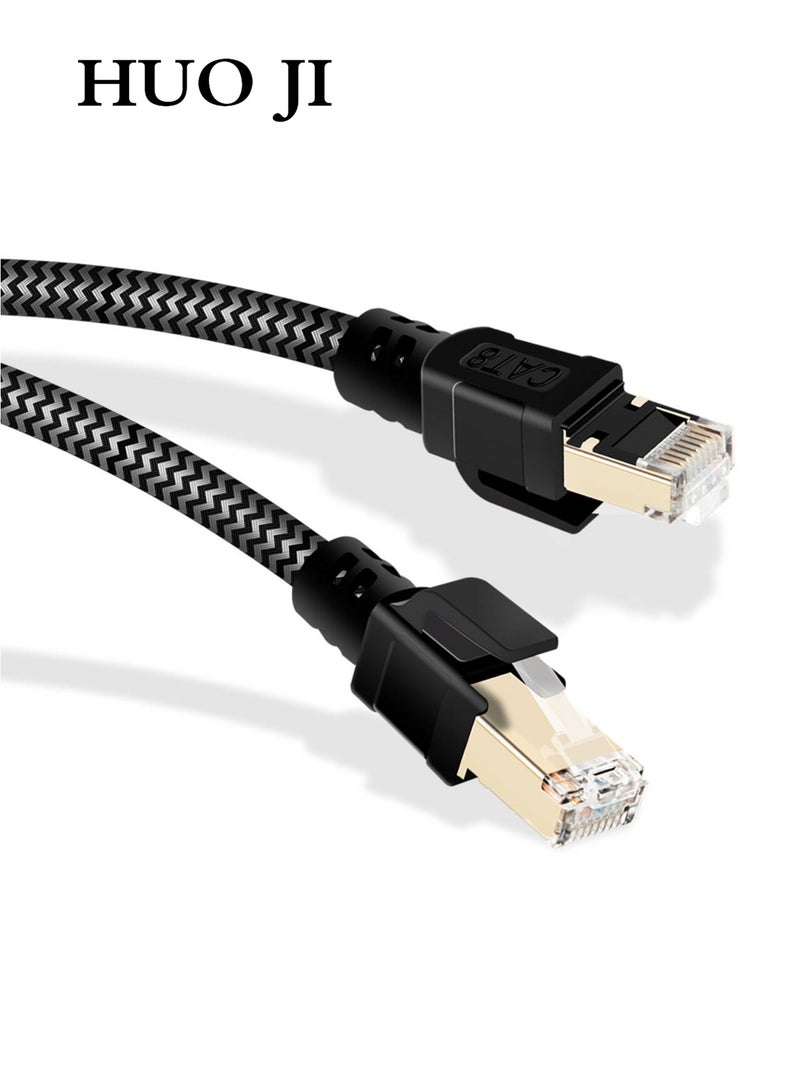 هواو جي كابل إيثرنت Cat8 بطول 20 متر، سرعة عالية 40Gbps وتردد 2000MHz، كابل شبكة RJ45 مسطح ومضفر ومزدوج التدريع، للإنترنت عالي السرعة، متوافق مع الألعاب، PS5، Xbox، الكمبيوتر، جهاز التوجيه، السويتش، التلفزيون – أسود - Image 1