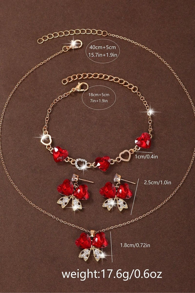سوكي مجموعة هدايا فاخرة تتضمن ساعة يد بتصميم انثوي ساحر باللون الاحمر مع لمعة انيقة وطقم من الاكسسوارات مكون من عقد ناعم وحلق واساور بتصميم فراشة و قلب _مثالية كهدية او  مناسبة للارتداء اليومي - Image 3