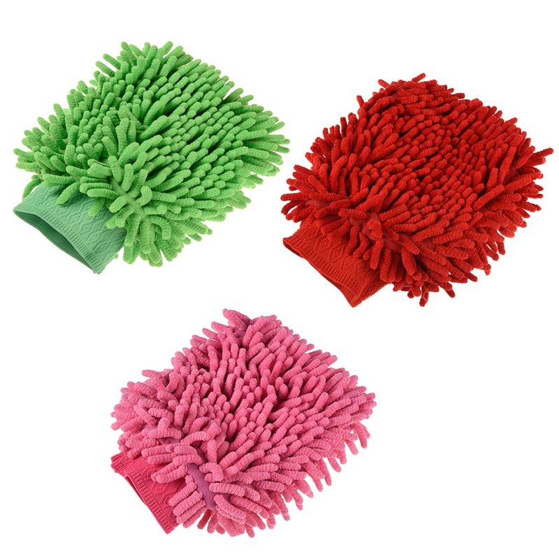 Kuber Industries Kuber Industries Gloves | Microfiber Cleaning Gloves | Chenille Mitts for Kitchen | 50 GSM Hand Duster for Kitchen | Hand Gloves for Car | Duster for Glass | Pack of 3 | Multi - Image 1