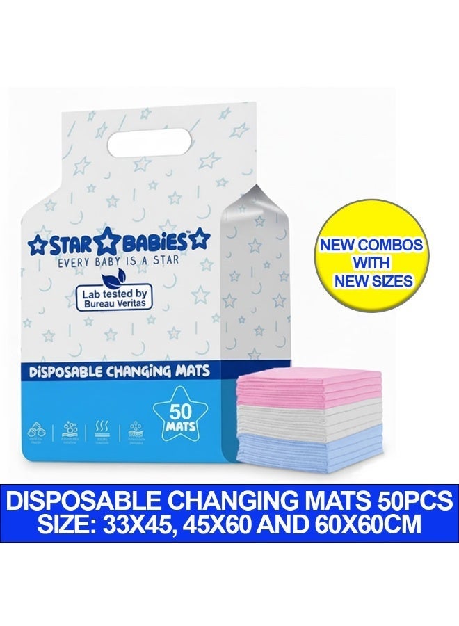 Star Babies disposable changing mats pack of 50 assorted  33x45-Blue,45x60-White,60x60-Pink - Image 2