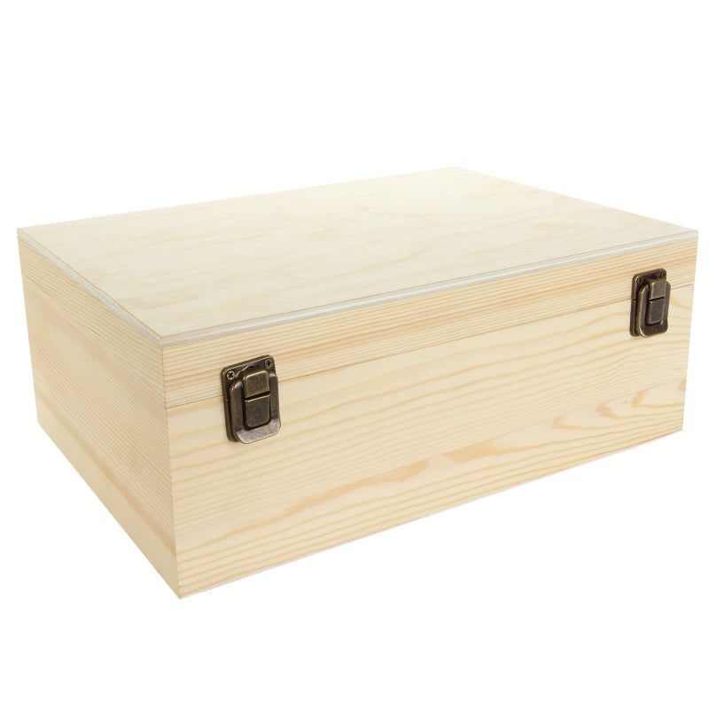 DAJAVE Unfinished Wooden Box, 12x9x5 Inch Large Wooden Box with Hinged Lid and Front Clasp, Pine Wood Box DIY Craft Stash Boxes for Arts Hobbies and Home Storage - Image 1
